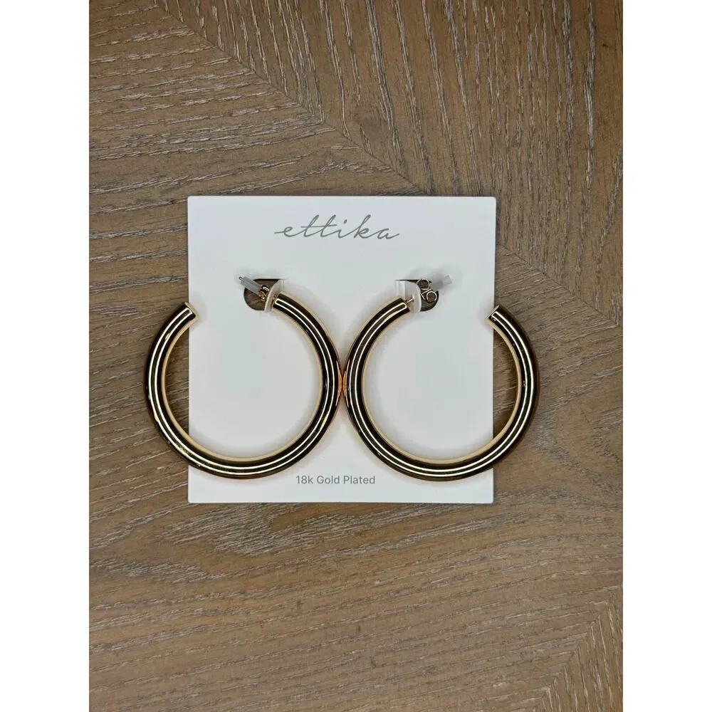 Ettika 18k Gold Plated Large Hoop Earrings Designer LA Statement Hoops